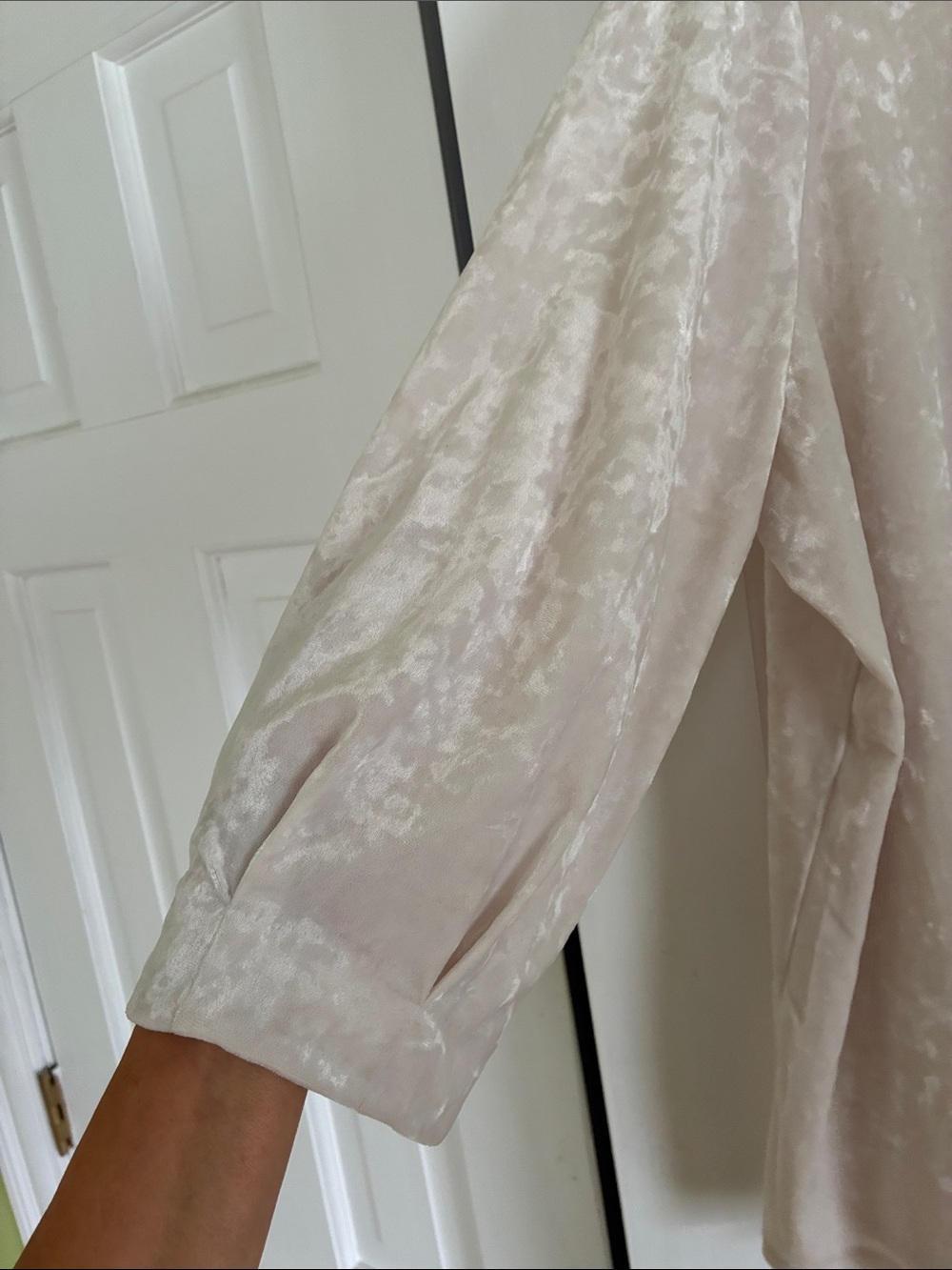 Light Beige Crushed Velvet Scoop Neck Top - Picture 3 of 6